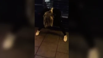 Drunk blonde falls down trying to piss