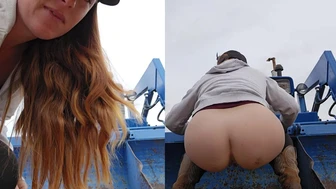 NaughtyRedFarmgirl - peeing in the bucket