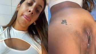 Brunette-dulce - trying to pee standing up on the toilet and not wet the floor hahaha