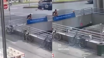 She was pissing on a stranger on the escalator!
