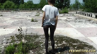 Natalie - Natalie Wets Her Pantyhose And Jeans Skirt