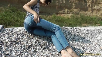 Natalie - Wetting Her Jeans On The Beach