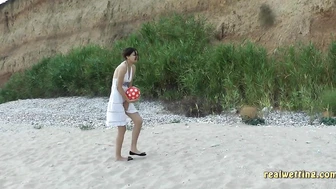 Dominika & Natalie - Double Wetting On The Beach With Dominika And Natalie