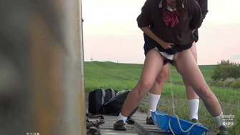 DLSL-01 03 Girls students-kittens mischief peeing in the field